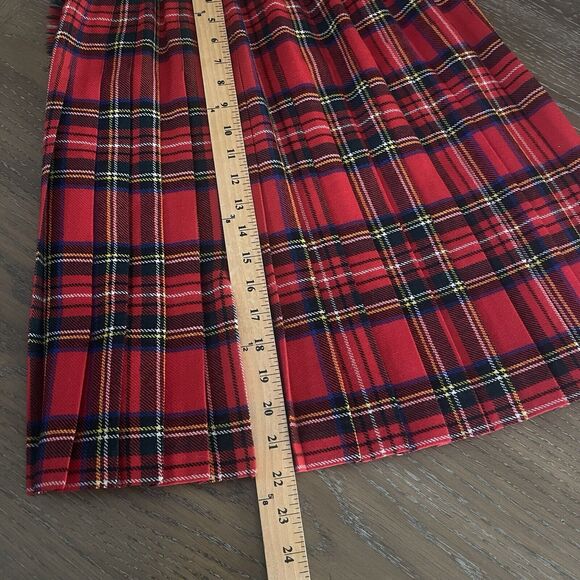 Scotish Tartan Plaid Wool Wrap Skirt Womens Size 12 Red Pleated Buckle Raw Hem - Picture 9 of 9